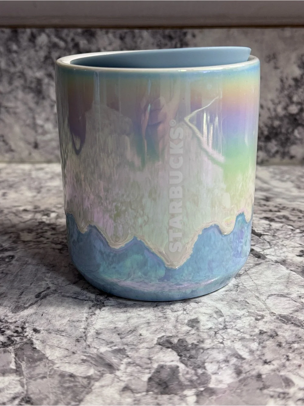 Starbucks Blue Iridescent Drip 8oz Ceramic Travel Mug with Lid
